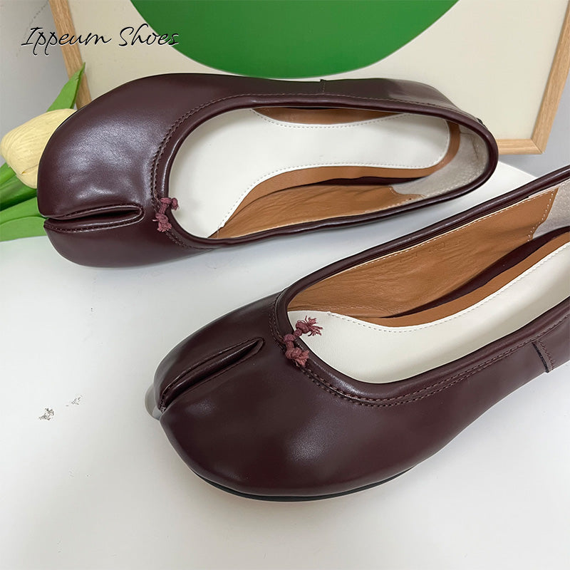 IPPEUM Winered Tabi Shoes Women Ballerinas Flats Mary Janes Size 35-44