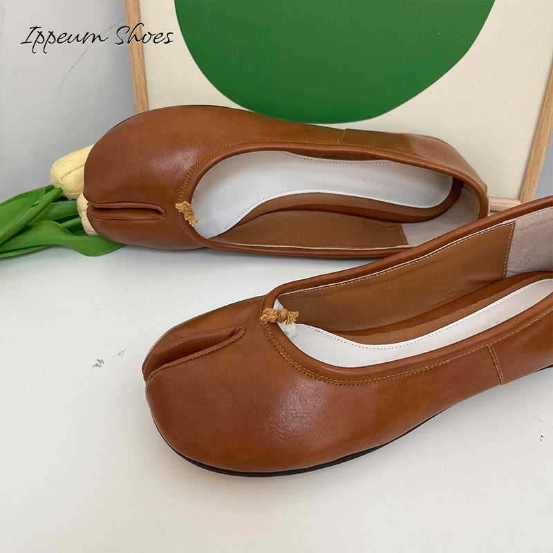 IPPEUM Brown Tabi Shoes Women Ballerinas Flats Mary Janes Size 35-44