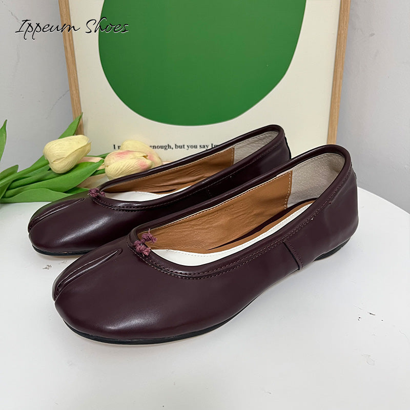IPPEUM Winered Tabi Shoes Women Ballerinas Flats Mary Janes Size 35-44