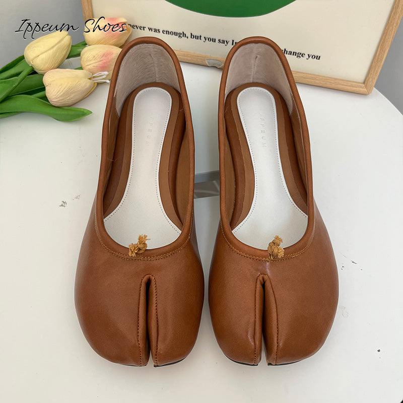 IPPEUM Brown Tabi Shoes Women Ballerinas Flats Mary Janes Size 35-44