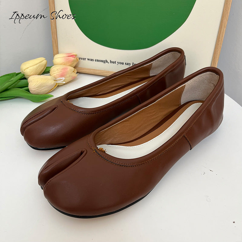IPPEUM Chocolate Brown Tabi Shoes Women Ballerinas Flats Mary Janes Size 35-44