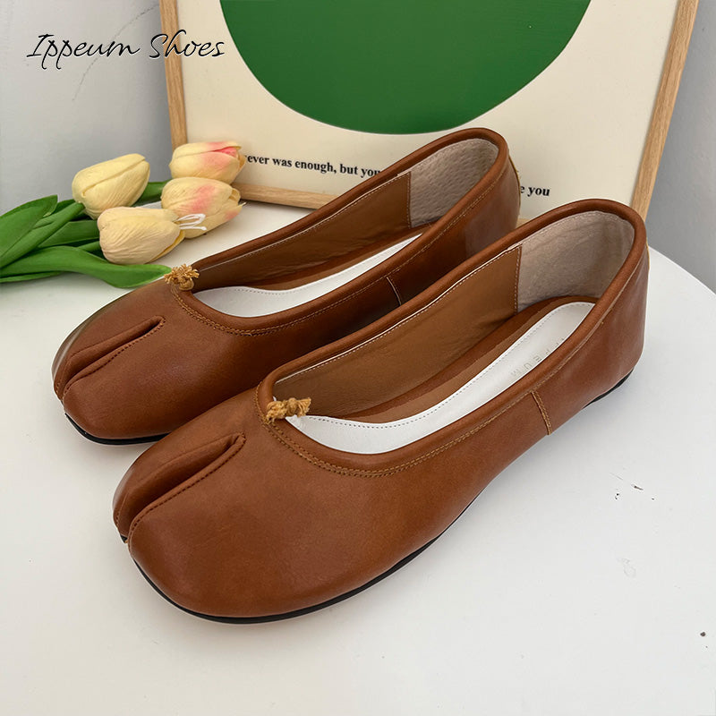 IPPEUM Brown Tabi Shoes Women Ballerinas Flats Mary Janes Size 35-44