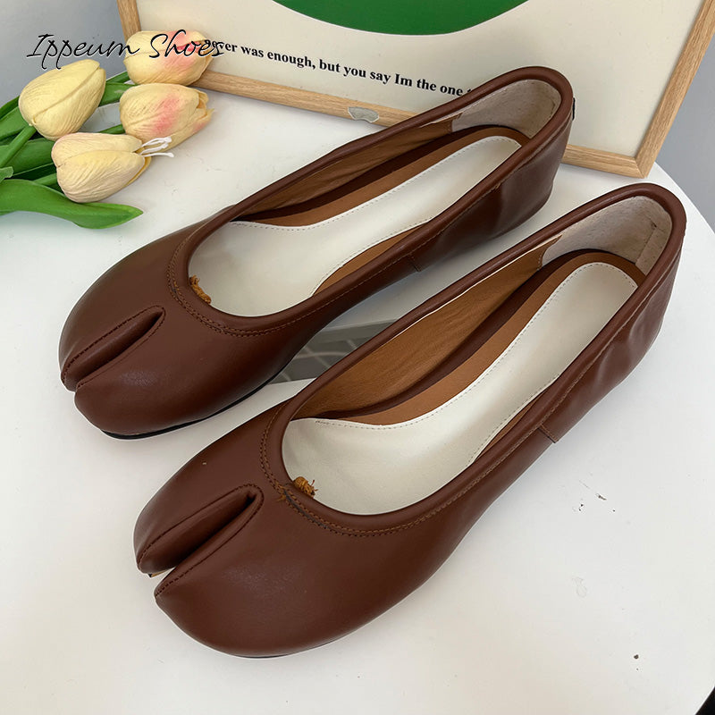 IPPEUM Chocolate Brown Tabi Shoes Women Ballerinas Flats Mary Janes Size 35-44