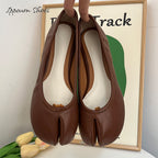 IPPEUM Chocolate Brown Tabi Shoes Women Ballerinas Flats Mary Janes Size 35-44