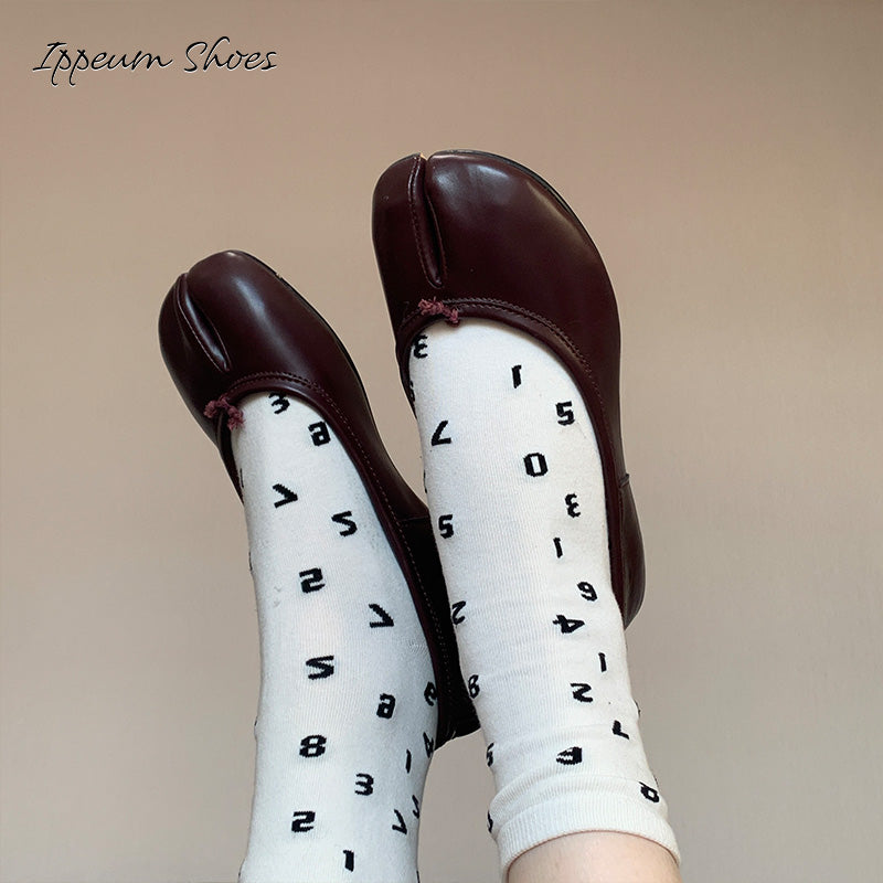 IPPEUM Winered Tabi Shoes Women Ballerinas Flats Mary Janes Size 35-44