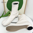 IPPEUM Tabi Ankle Boots White Split Toe Boots Tabis Shoes Women