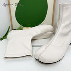 IPPEUM Tabi Ankle Boots White Split Toe Boots Tabis Shoes Women