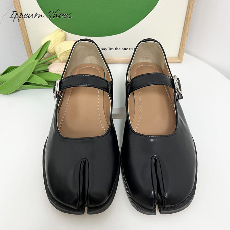 IPPEUM Tabi Mary Janes Shoes Black Burgundy Size 35-44 Split Toe Flats Tabis Loafers