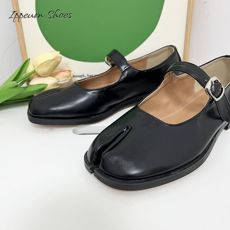 IPPEUM Black Tabi Mary Janes Shoes Size 35-44 Split Toe Flats Tabis Loafers
