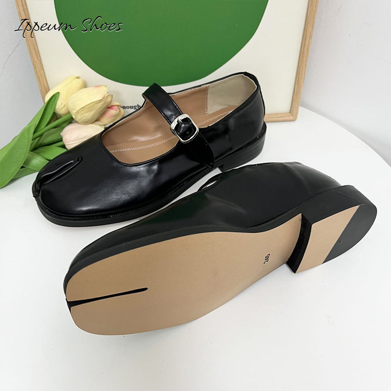 IPPEUM Tabi Mary Janes Shoes Black Burgundy Size 35-44 Split Toe Flats Tabis Loafers