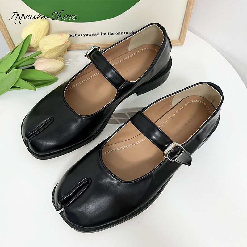 IPPEUM Tabi Mary Janes Shoes Black Burgundy Size 35-44 Split Toe Flats Tabis Loafers
