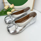 IPPEUM Silver Tabi Shoes Women Ballerinas Flats Mary Janes Size 35-44