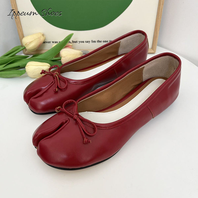 IPPEUM Red Tabi Shoes Women Ballerinas Flats Mary Janes Size 35-44