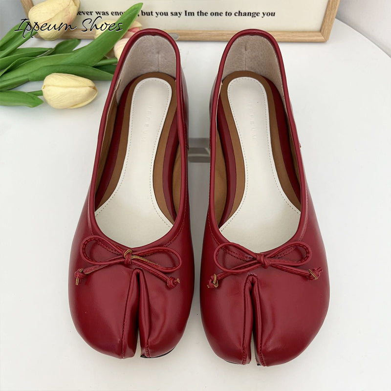 IPPEUM Red Tabi Shoes Women Ballerinas Flats Mary Janes Size 35-44