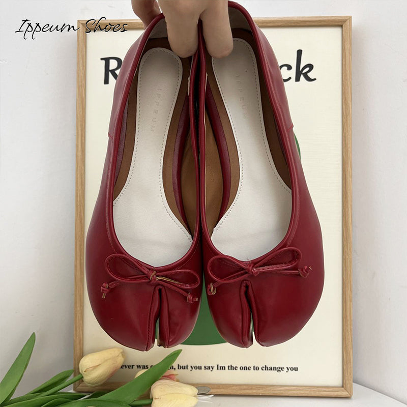 IPPEUM Red Tabi Shoes Women Ballerinas Flats Mary Janes Size 35-44