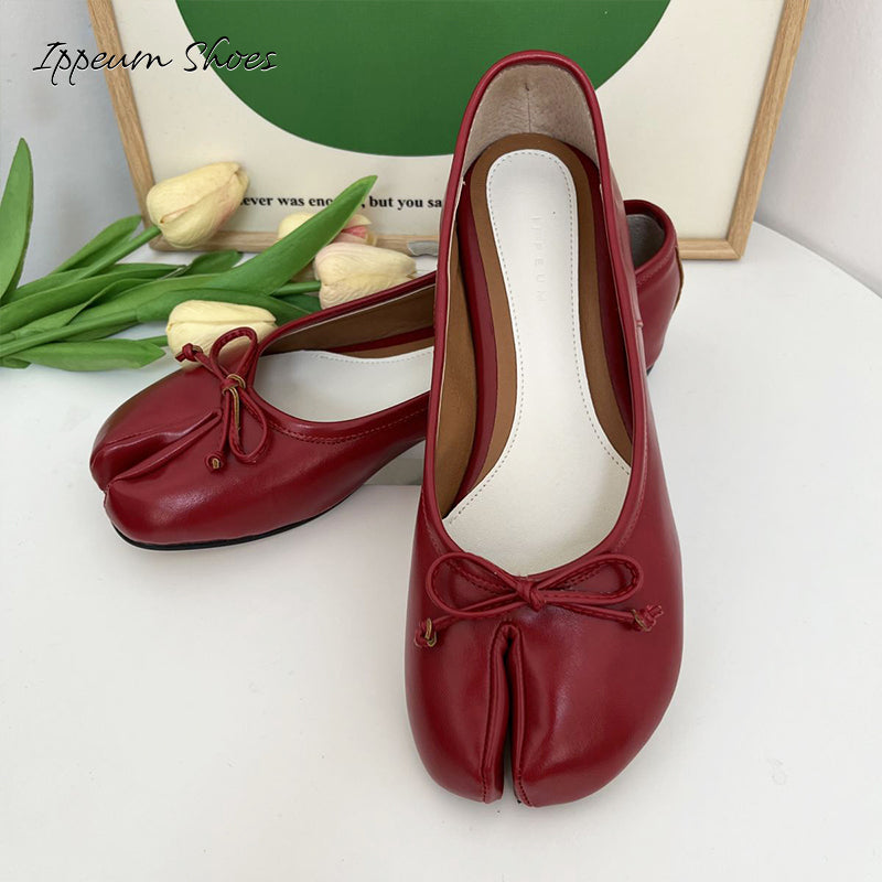 IPPEUM Red Tabi Shoes Women Ballerinas Flats Mary Janes Size 35-44