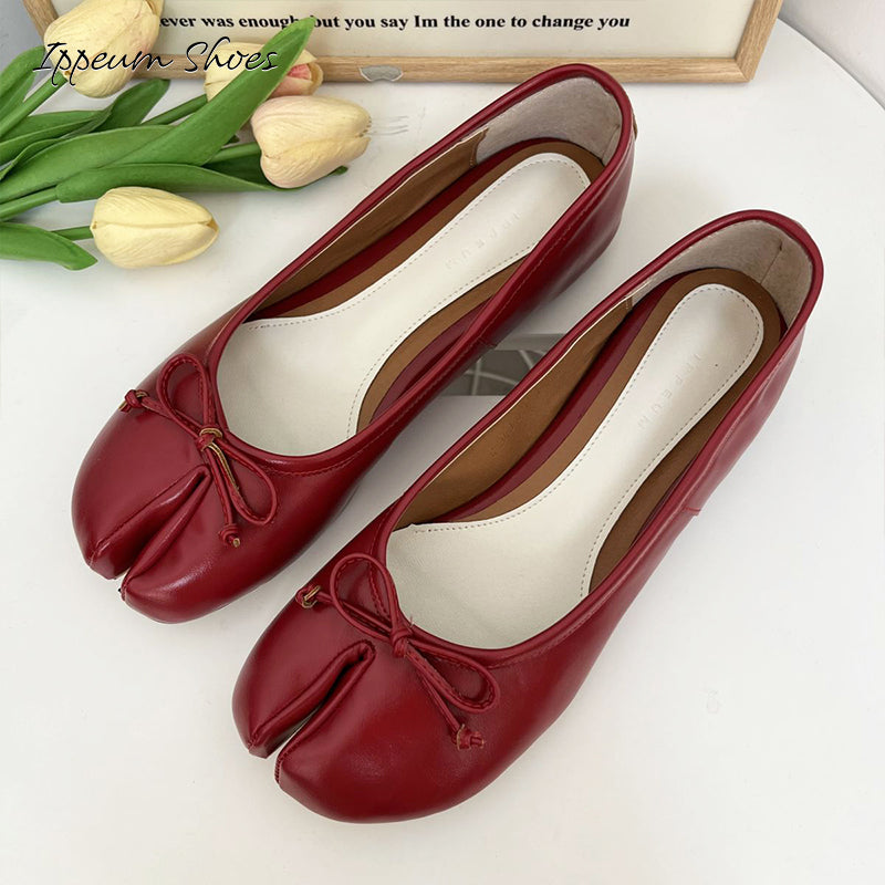 IPPEUM Red Tabi Shoes Women Ballerinas Flats Mary Janes Size 35-44