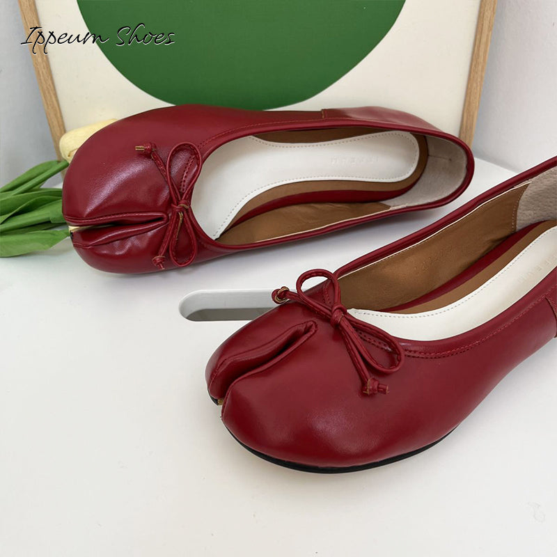 IPPEUM Red Tabi Shoes Women Ballerinas Flats Mary Janes Size 35-44