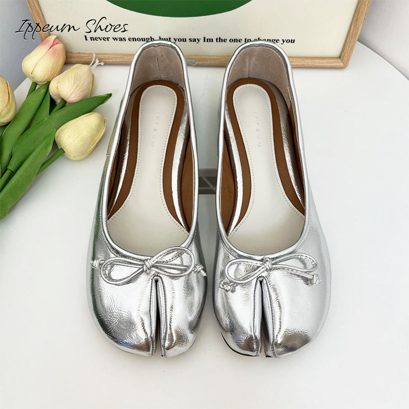 IPPEUM Silver Tabi Shoes Women Ballerinas Flats Mary Janes Size 35-44