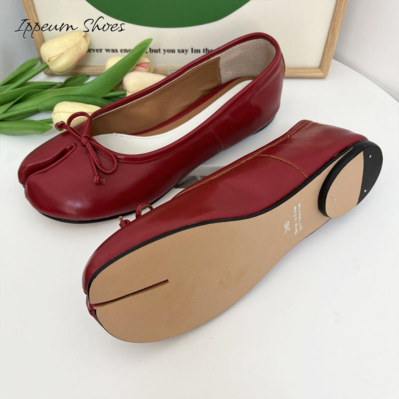 IPPEUM Red Tabi Shoes Women Ballerinas Flats Mary Janes Size 35-44