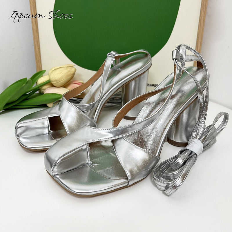 IPPEUM Cross Straps Heels Split Toe Sandals Shoes Wome Size 35-43