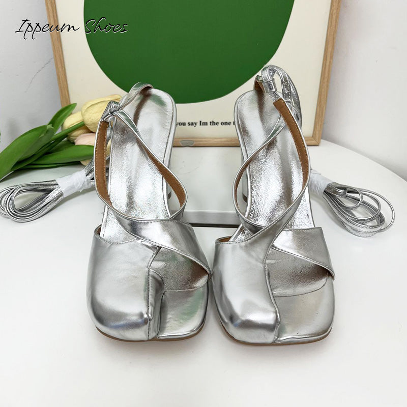 IPPEUM Cross Straps Heels Split Toe Sandals Shoes Wome Size 35-43