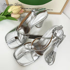 IPPEUM Cross Straps Heels Split Toe Sandals Shoes Wome Size 35-43