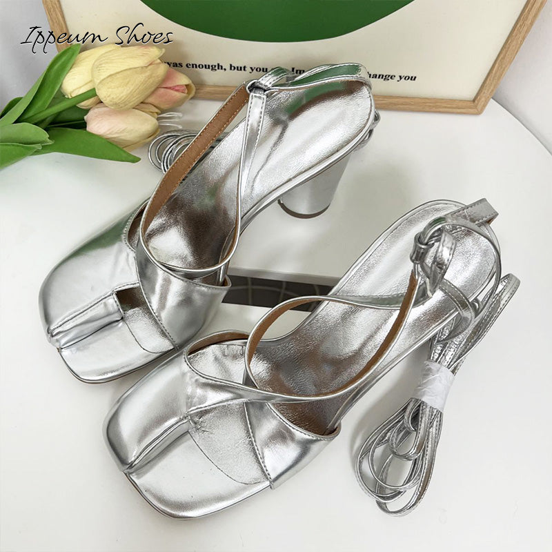 IPPEUM Cross Straps Heels Split Toe Sandals Shoes Wome Size 35-43