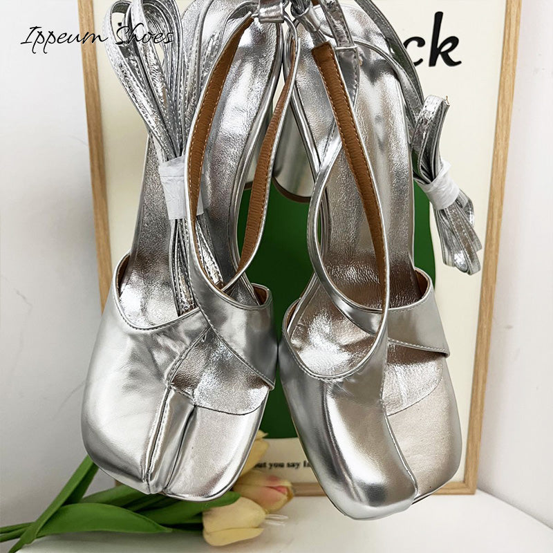 IPPEUM Cross Straps Heels Split Toe Sandals Shoes Wome Size 35-43