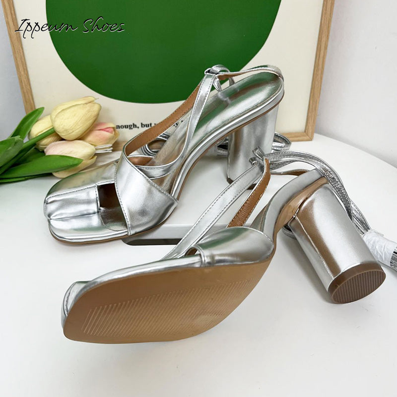 IPPEUM Cross Straps Heels Split Toe Sandals Shoes Wome Size 35-43