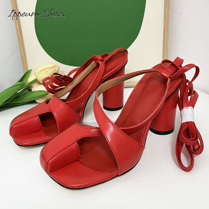 IPPEUM Cross Straps Heels Split Toe Sandals Shoes Wome Size 35-43