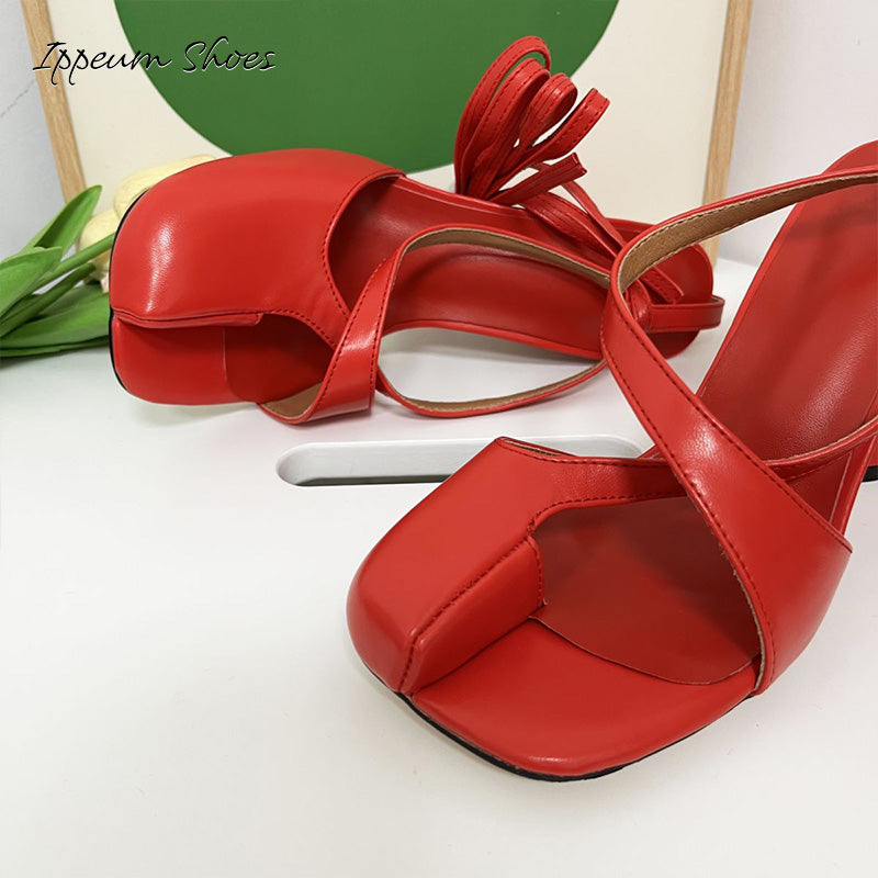 IPPEUM Cross Straps Heels Split Toe Sandals Shoes Wome Size 35-43