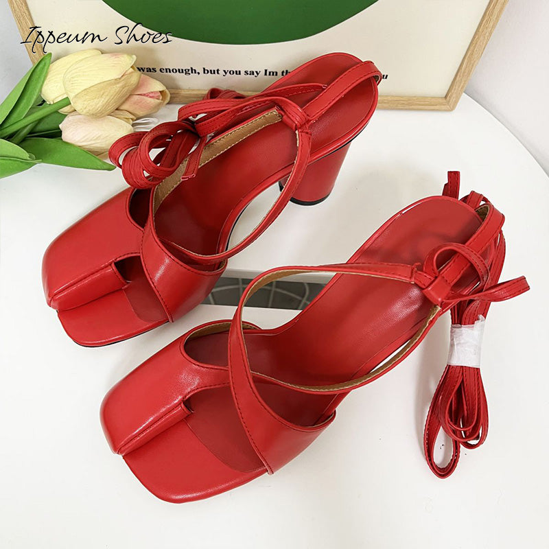 IPPEUM Cross Straps Heels Split Toe Sandals Shoes Wome Size 35-43