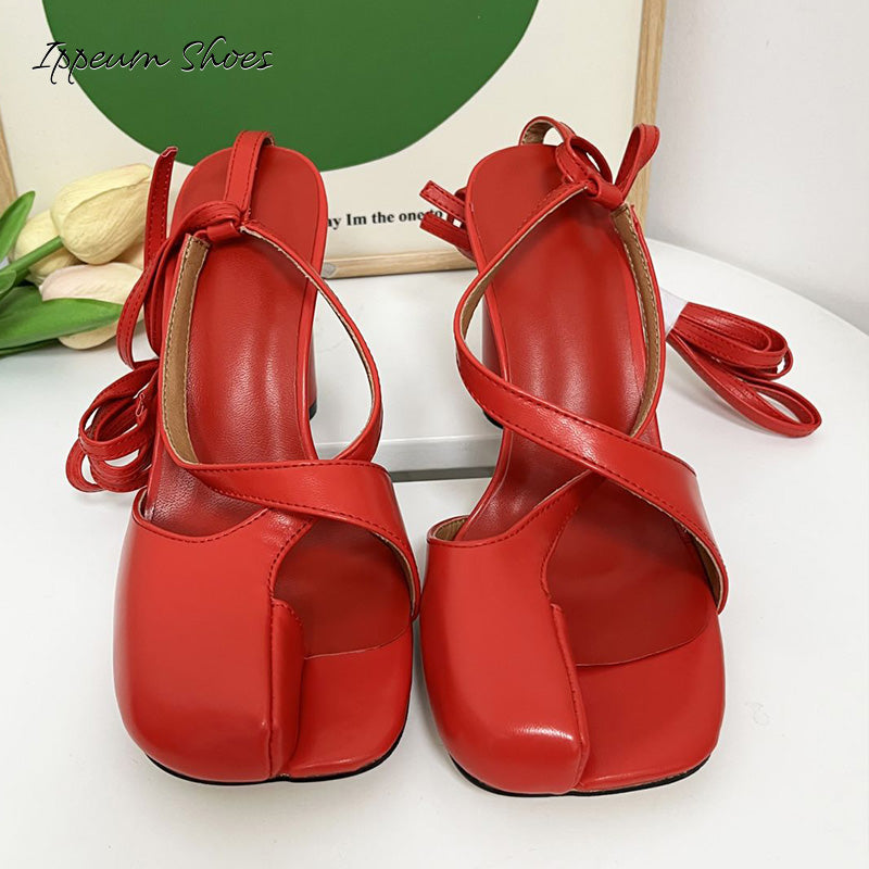 IPPEUM Cross Straps Heels Split Toe Sandals Shoes Wome Size 35-43