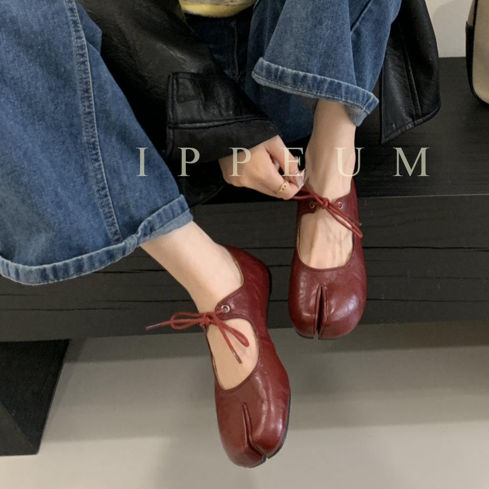 IPPEUM Tabi Shoes Ballet  Flats Tie