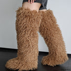 IPPEUM Brown Mocka Mongolian Fur Boots 72CM Thigh High Boots Shoes Winter Plus Size 46