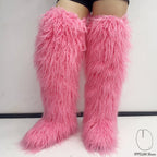 IPPEUM DeepPink Mongolian Fur Boots 72CM Thigh High Boots Shoes Winter Plus Size 46