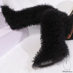 IPPEUM Black Mongolian Fur Boots 72CM Thigh High Boots Shoes Winter Plus Size 46