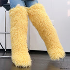 IPPEUM Yellow Mongolian Fur Boots 72CM Thigh High Boots Shoes Winter Plus Size 46