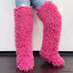 IPPEUM Rosered Mongolian Fur Boots 72CM Thigh High Boots Shoes Winter Plus Size 46