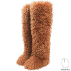 IPPEUM Teddy Bear Brown Mongolian Fur Boots 72CM Thigh High Boots Shoes Winter Plus Size 46
