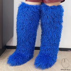 IPPEUM Blue Mongolian Fur Boots 72CM Thigh High Boots Shoes Winter Plus Size 46