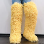 IPPEUM Yellow Mongolian Fur Boots 72CM Thigh High Boots Shoes Winter Plus Size 46