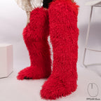 IPPEUM Red Mongolian Fur Boots 72CM Thigh High Boots Shoes Winter Plus Size 46