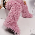 IPPEUM Purple Mongolian Fur Boots 72CM Thigh High Boots Shoes Winter Plus Size 46