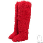 IPPEUM Red Mongolian Fur Boots 72CM Thigh High Boots Shoes Winter Plus Size 46