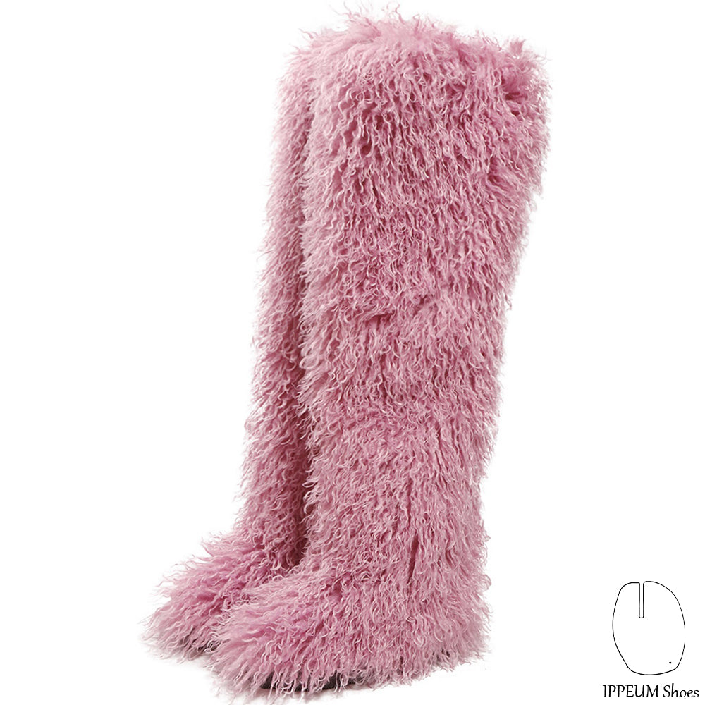 IPPEUM Purple Mongolian Fur Boots 72CM Thigh High Boots Shoes Winter Plus Size 46