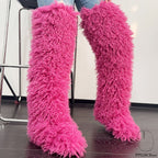 IPPEUM Rosered Mongolian Fur Boots 72CM Thigh High Boots Shoes Winter Plus Size 46