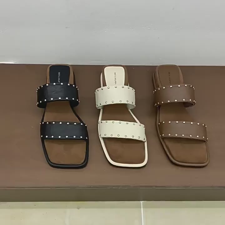 IPPEUM Shoes for woman  Flat sandals Designer shoes Square Toe Sandalias de mujer verano 2025