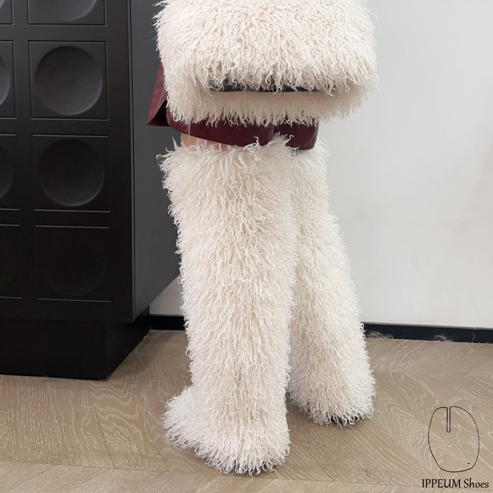 IPPEUM White Mongolian Fur Boots 72CM Thigh High Boots Shoes Winter Plus Size 46